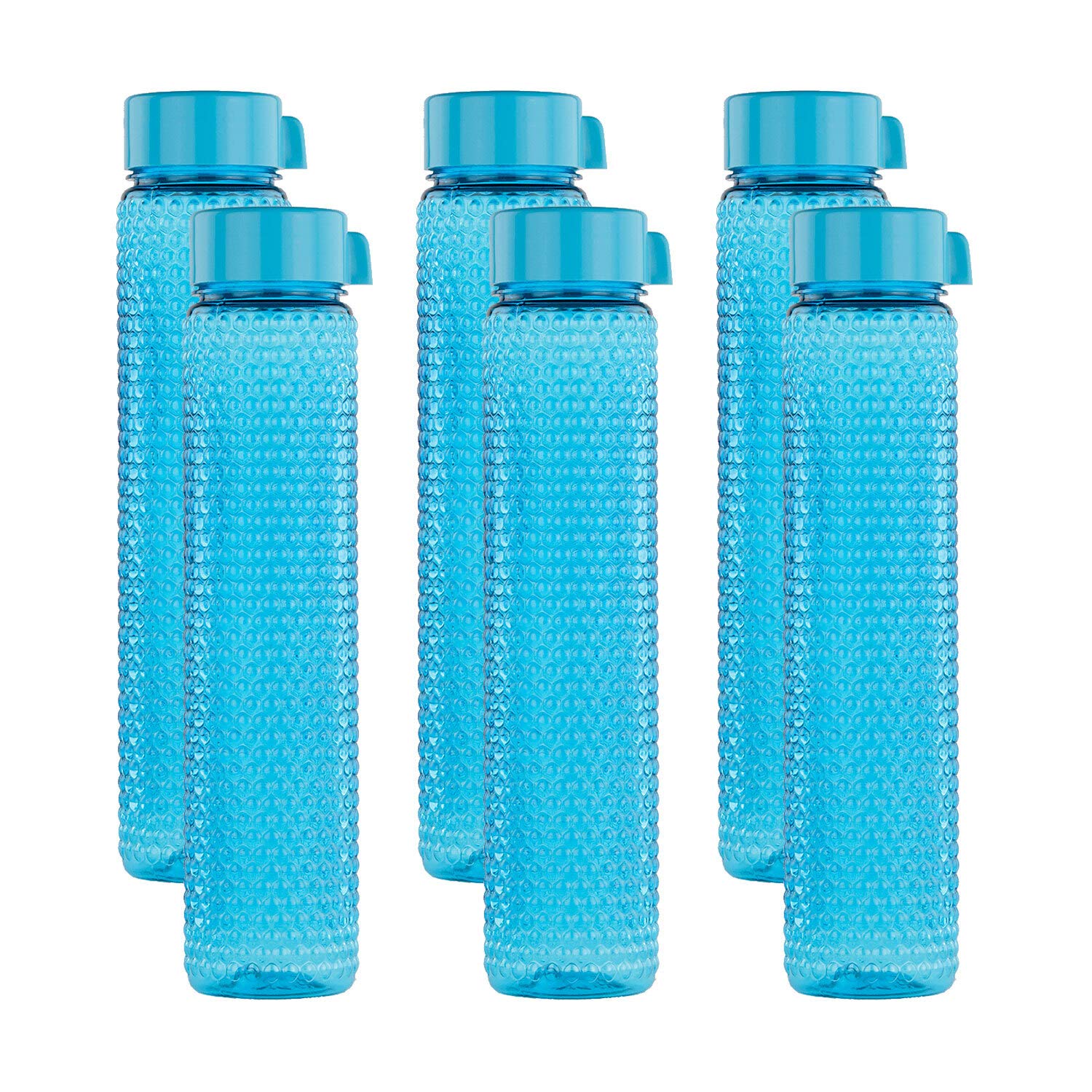 oliveware Premium RIDGED Range Plastic Water Bottle, 400ml, Set of 6, Blue