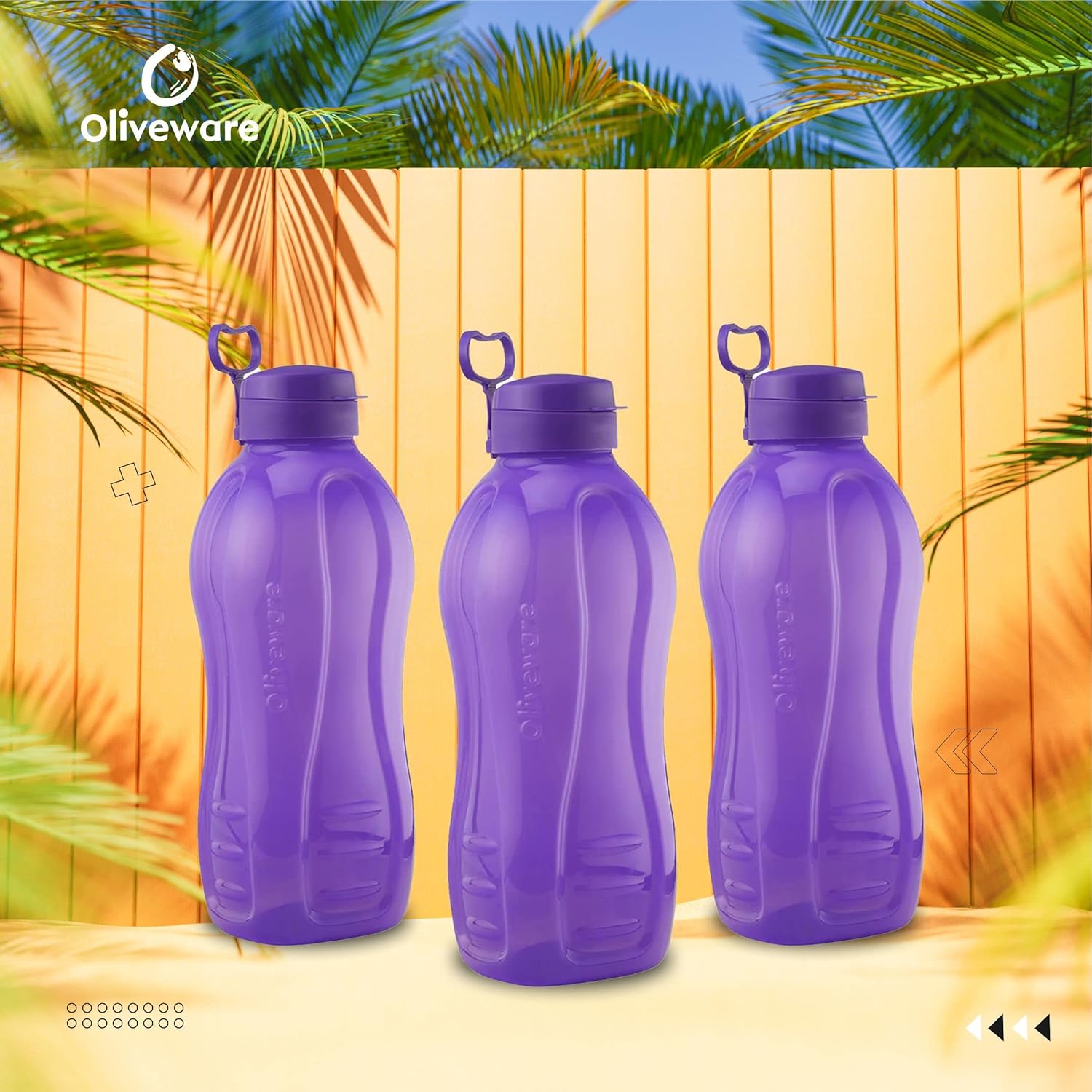 oliveware Jumbo 2 Litre Water Bottle, 100% Leak Proof, BPA Free Premium Plastic Bottle, for Home, Office & Gym, Sturdy with Holder, Pack of 3 (Voilet)