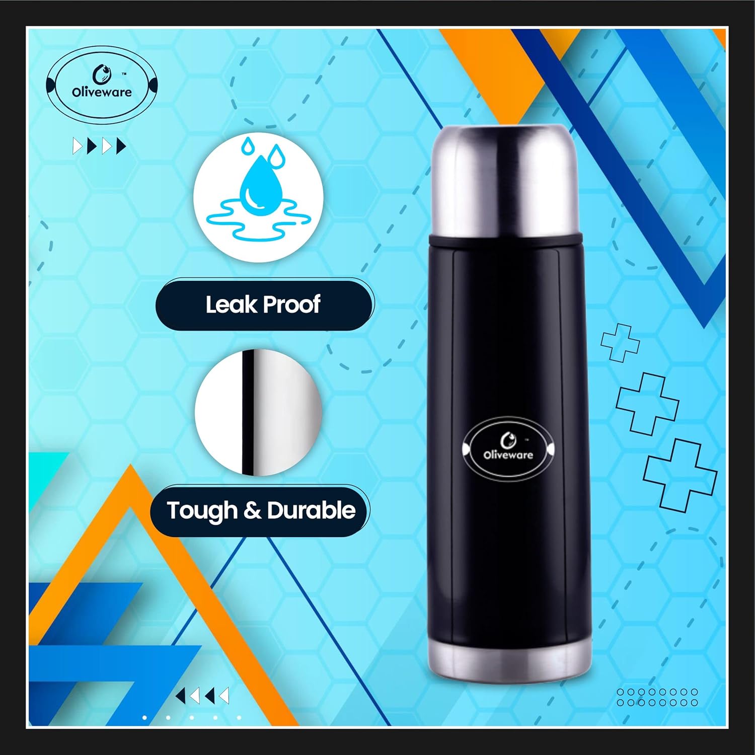 SOPL-OLIVEWARE Era Vacuum Double Wall Bottle, Stainless Steel (1000ml), Hot & Cold, Insulated Bottle, Fit for Indoor & Outdoors - Black