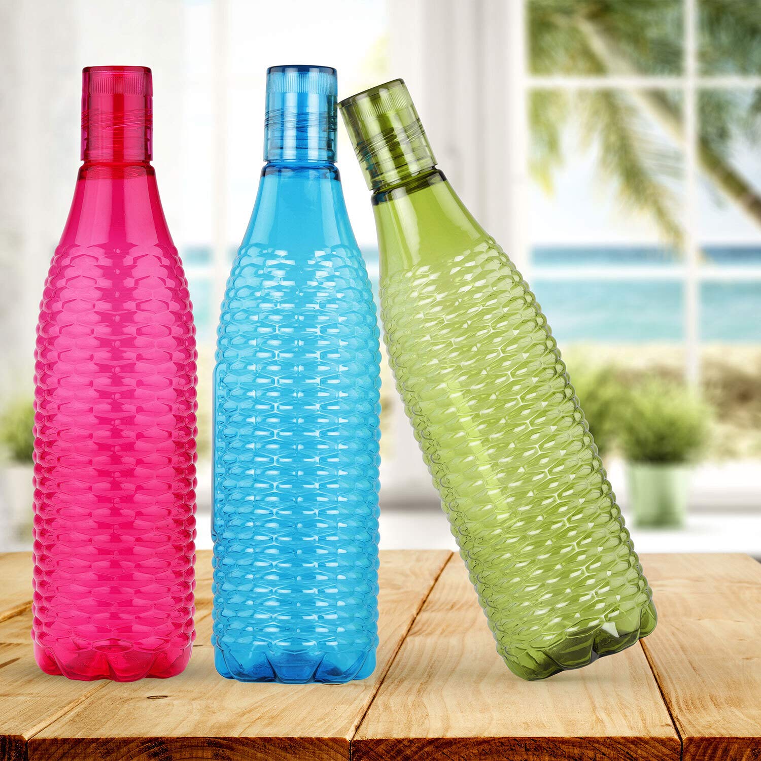 oliveware Premium Mosaic Range Plastic Water Bottle, 1L, Set of 6, Multicolour