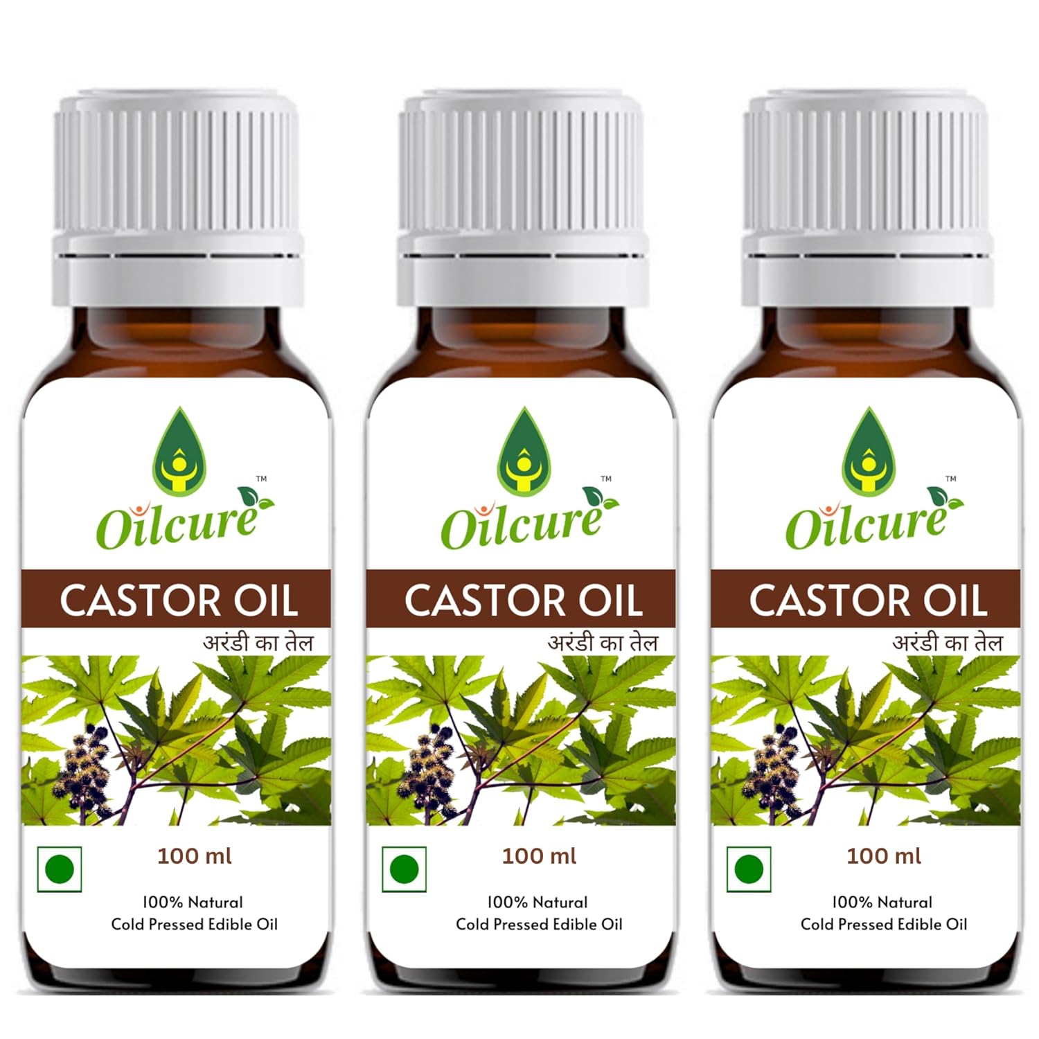 Oilcure Castor Oil Cold Pressed Edible 100 ml - Pack of 3 (300 ml)