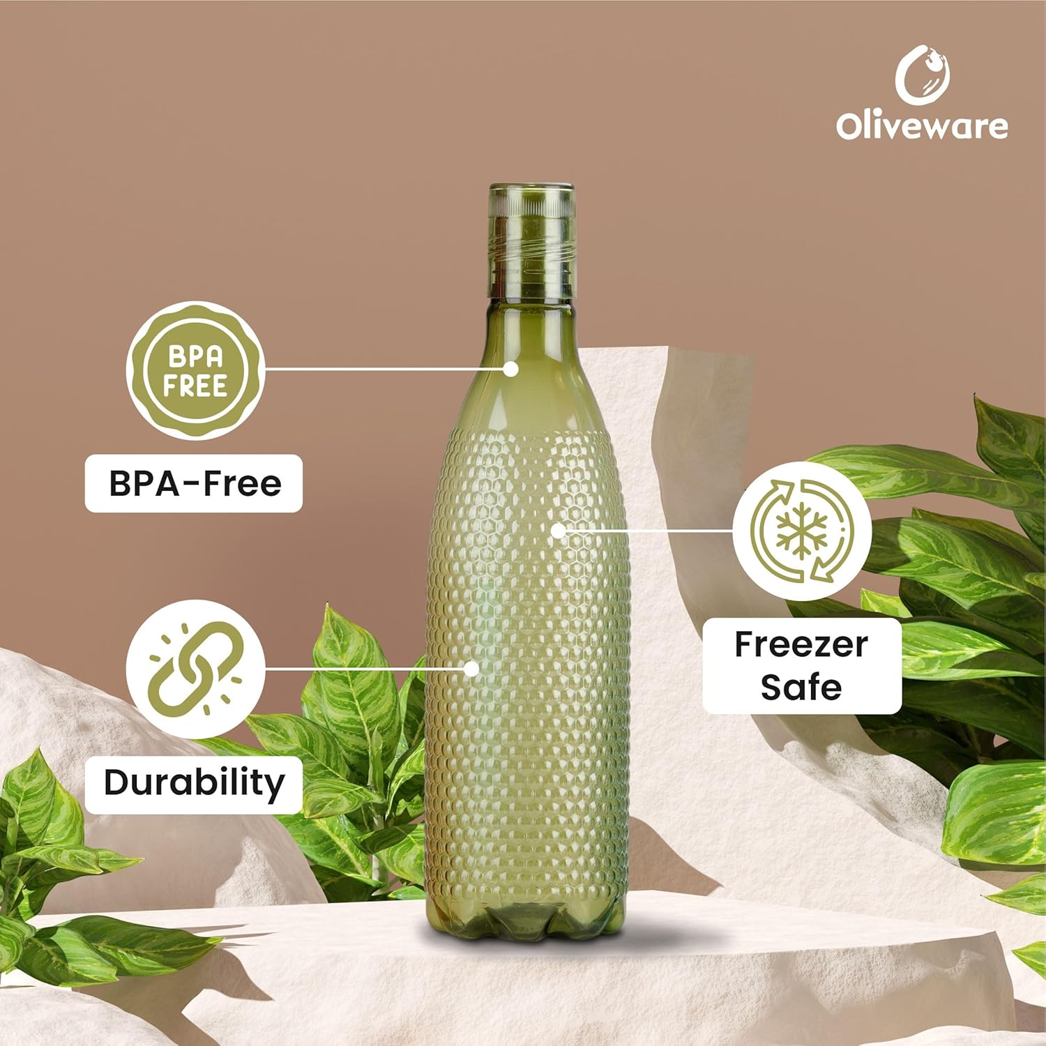 oliveware Honeycomb Design Premium PET Water Bottle With Better Grip, BPA Free & 100% Leak Proof, 1 Litre Bottle, For Home & Office Use, Pack of 6 - Multi