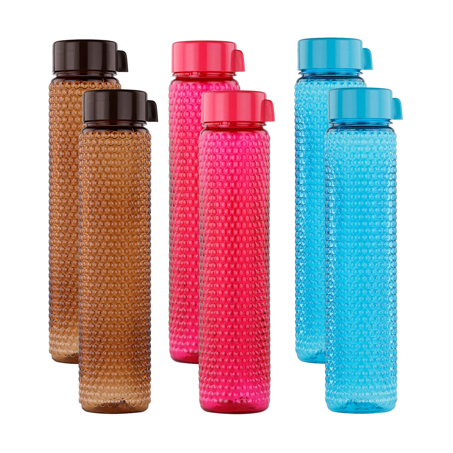 oliveware Premium RIDGED Range Plastic Water Bottle, 400ml, Set of 6, Multicolour
