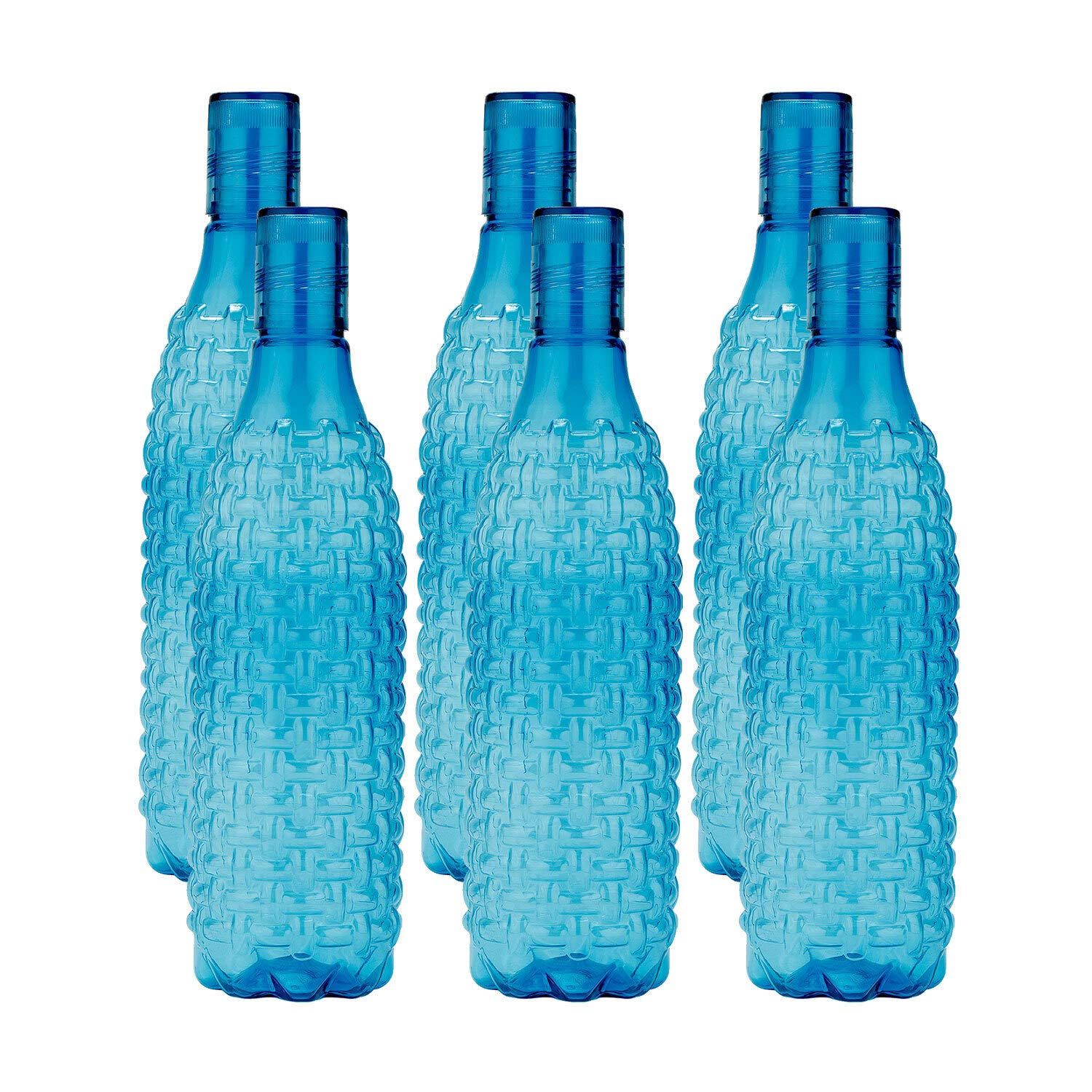 Oliveware Sira Premium PET Water Bottle, 1 Litre Bottle, Better Grip, BPA Free & Leak Proof, for Home & Office Use, Set of 6 (Blue)