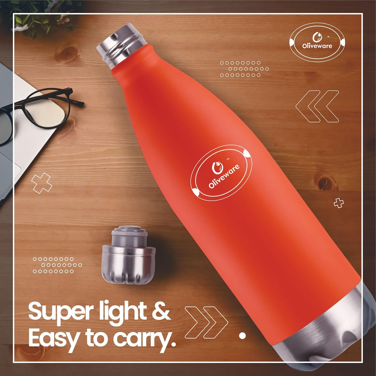 SOPL-OLIVEWARE Sigma Vacuum Double Wall Bottle, Stainless Steel, Hot & Cold, Insulated Bottle, Fit for Indoor & Outdoors (500 Ml, Orange)