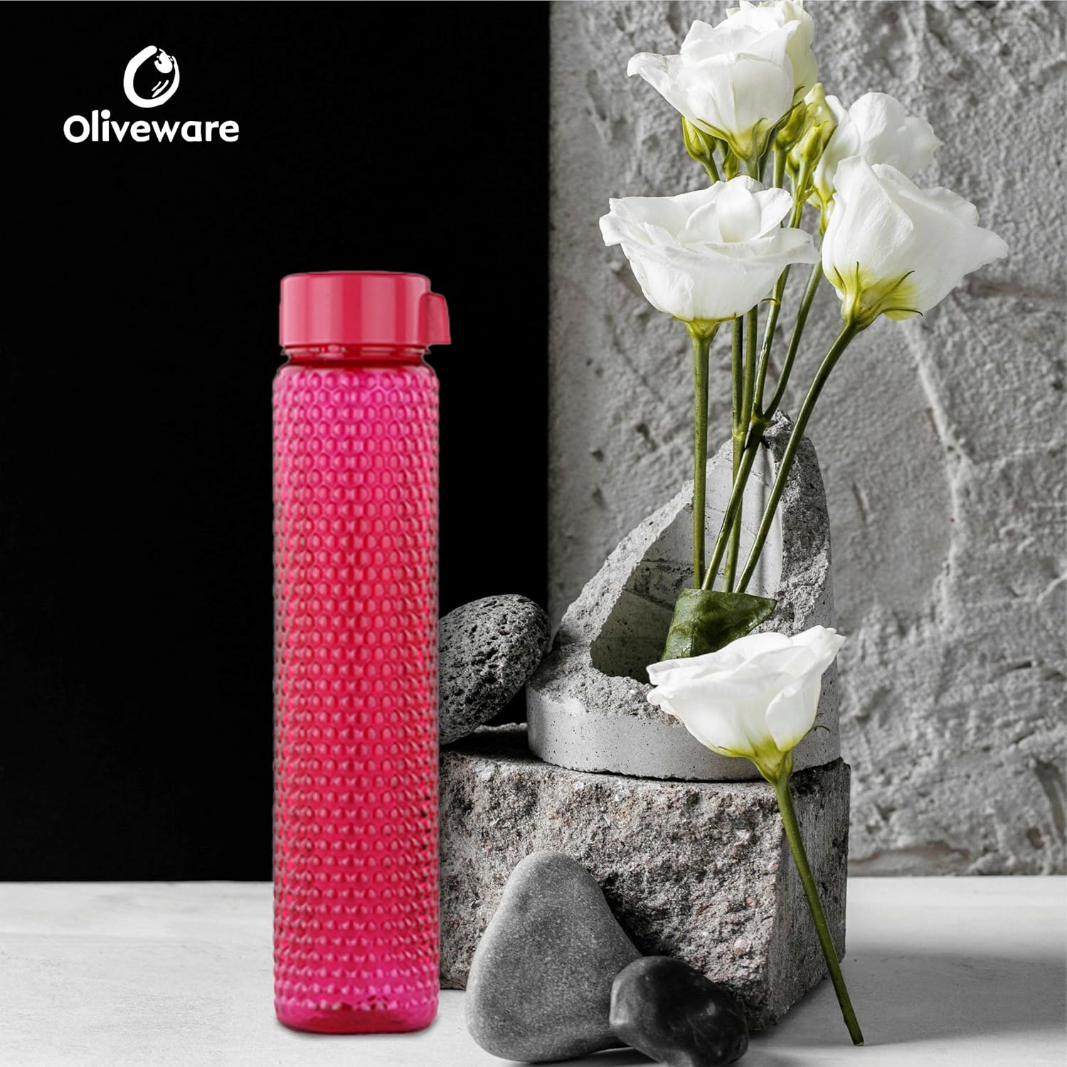 oliveware Premium RIDGED Range Plastic Water Bottle, 400ml, Set of 6, Multicolour