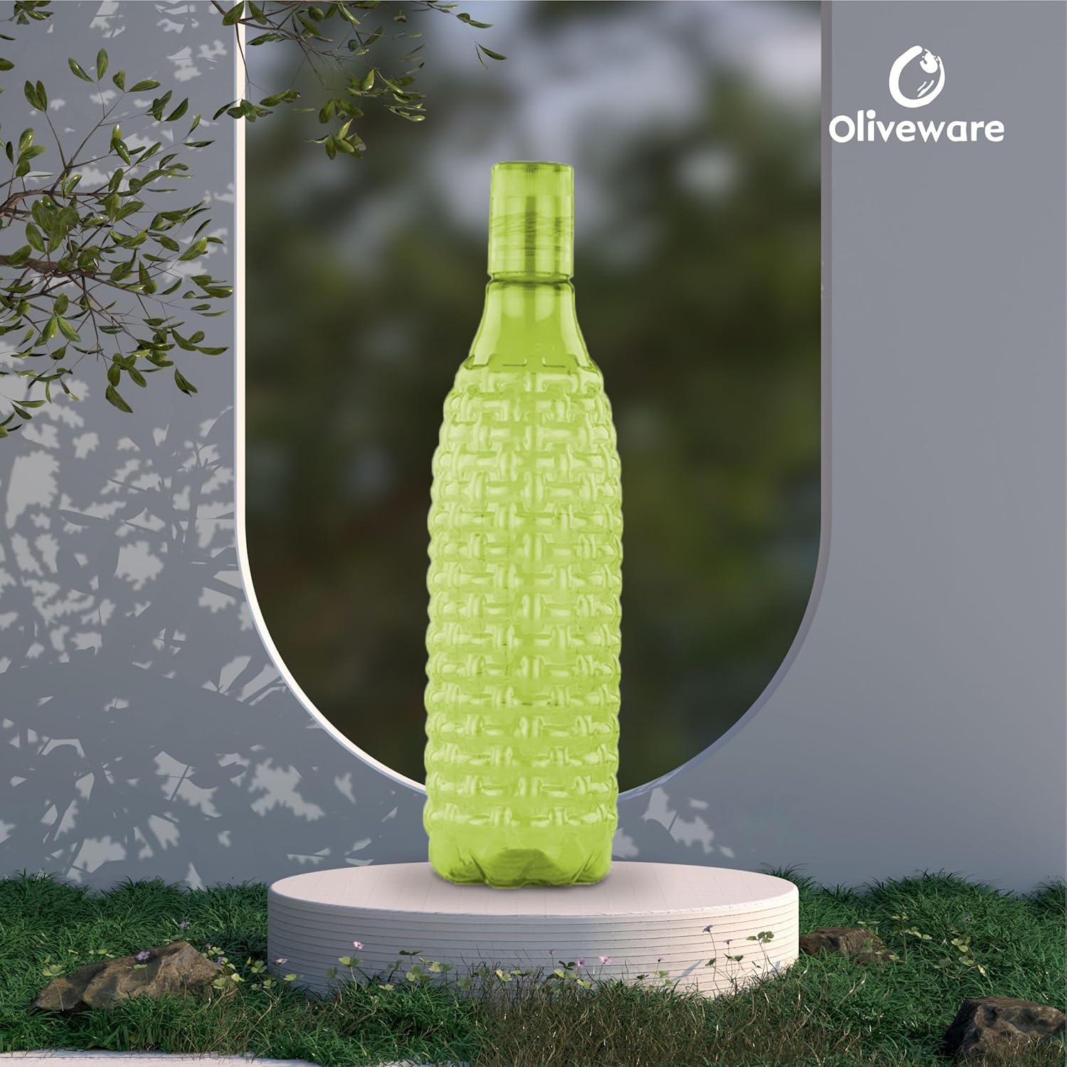 oliveware Premium Plastic Water Bottle, 1L, Set of 3, Green