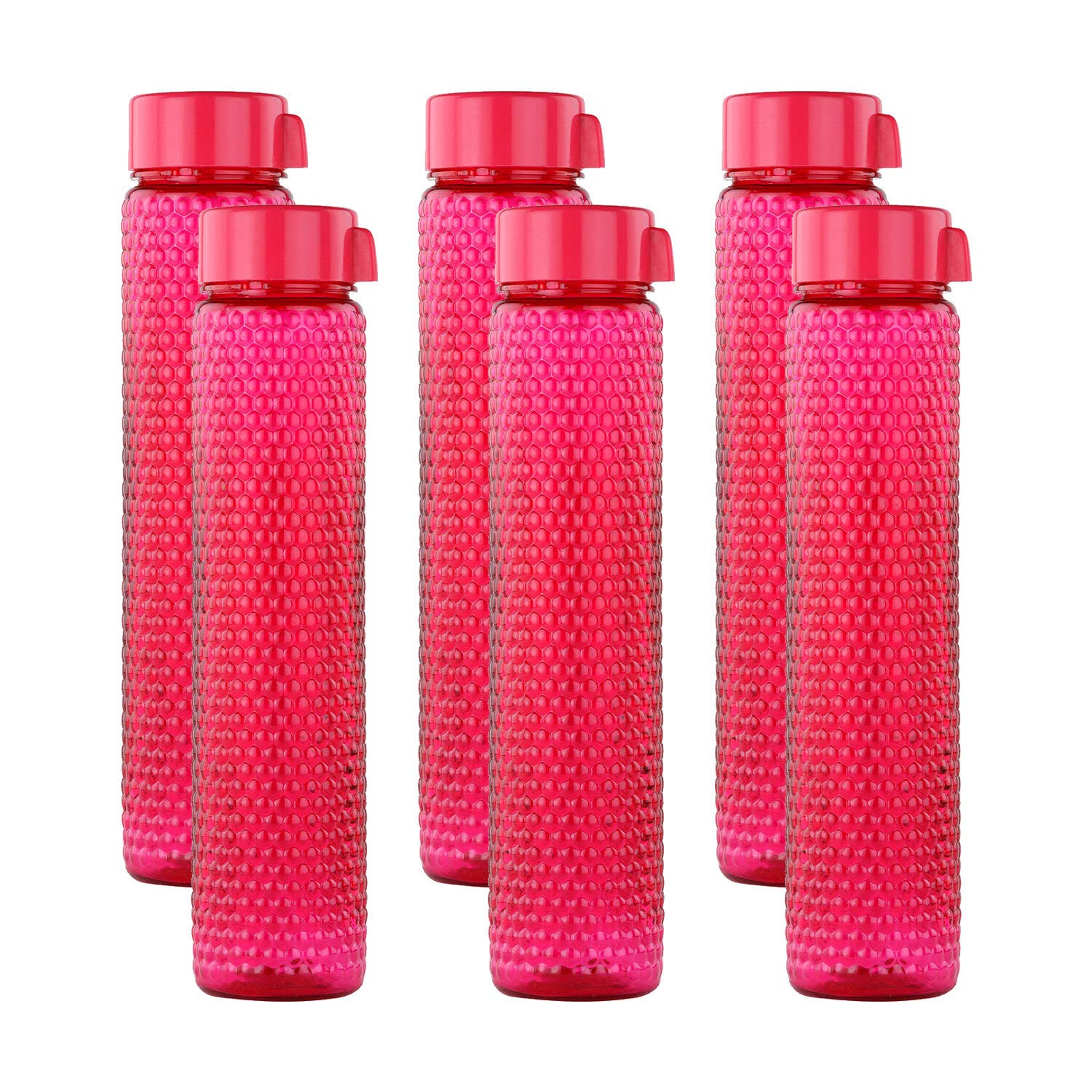 oliveware Premium RIDGED Range Plastic Water Bottle, 400ml, Set of 6, Pink