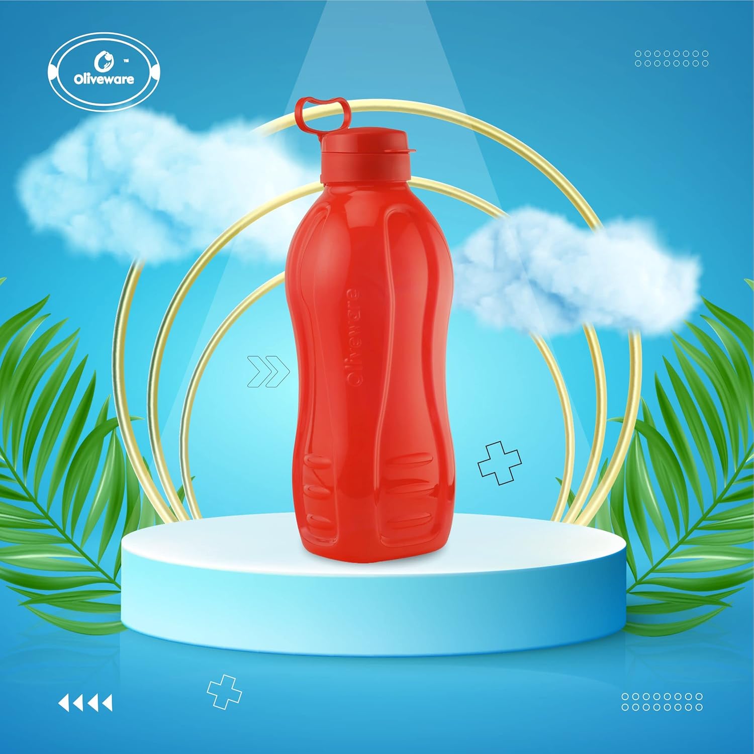 oliveware Jumbo 2 Litre Water Bottle, 100% Leak Proof, BPA Free Premium Plastic Bottle, for Home, Office & Gym, Sturdy with Holder, Pack of 2 (Red)