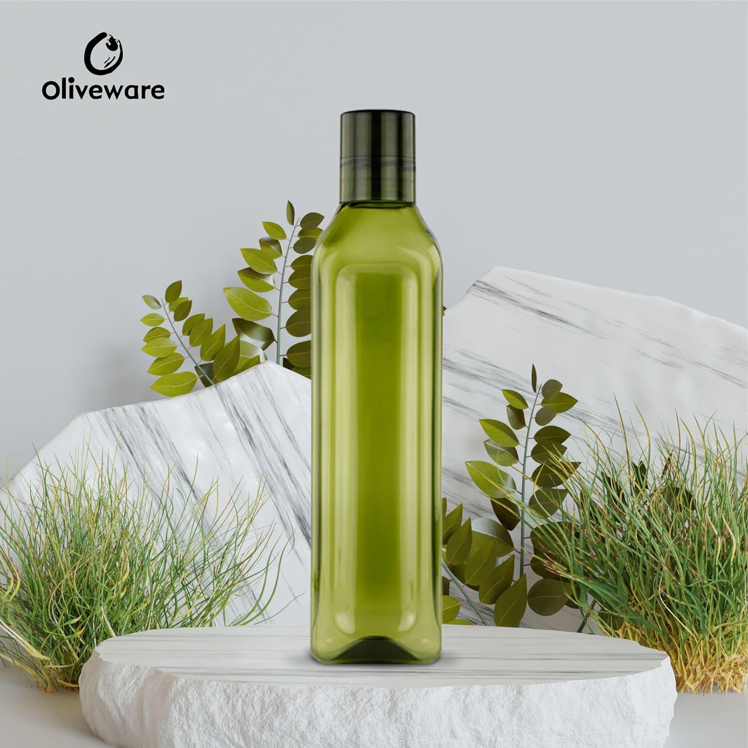 Oliveware Premium Plastic Water Bottle, 1L, Set of 3, Green