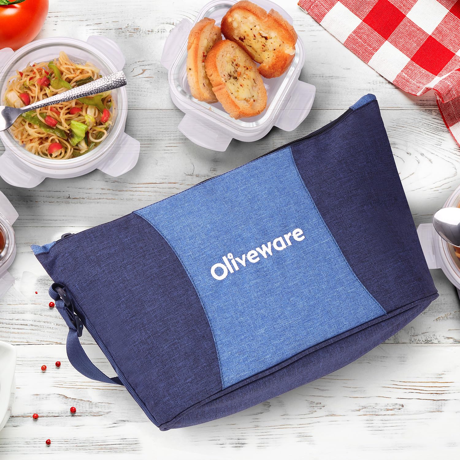 SOPL-OLIVEWARE Olive Glass Lunch Box, Insulated Fabric Bag, Leak Proof & Microwave Safe, Borosilicate Glass, Set of 4 (2 * 320ml & 2 * 400ml) - Blue