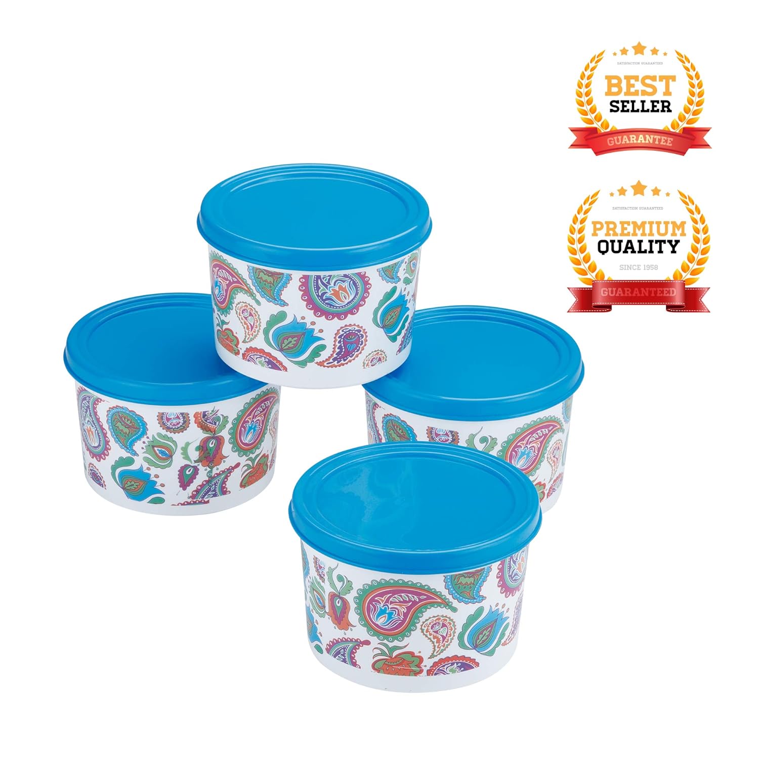 oliveware Candy Floss Range Stackable Containers with Airtight Lid, For Snacks & Dry Fruits, BPA Free, 100% Leak Proof, Set of 4 (300ml) each - Blue