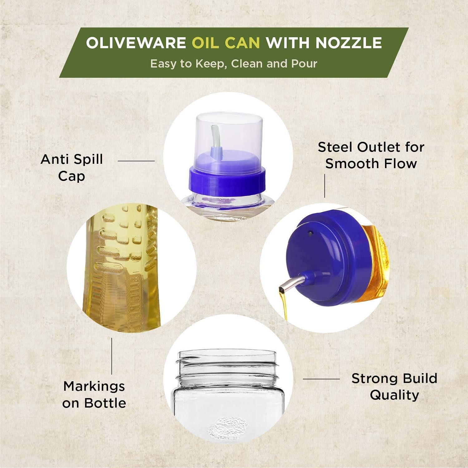 Oliveware Oil Dispenser | Easy to Pour | Leak-Proof | Oil Container Transparent | Pack of 2 | 1000ml + 500ml | Anti Skid & No Spill Bottle (Blue Combo)