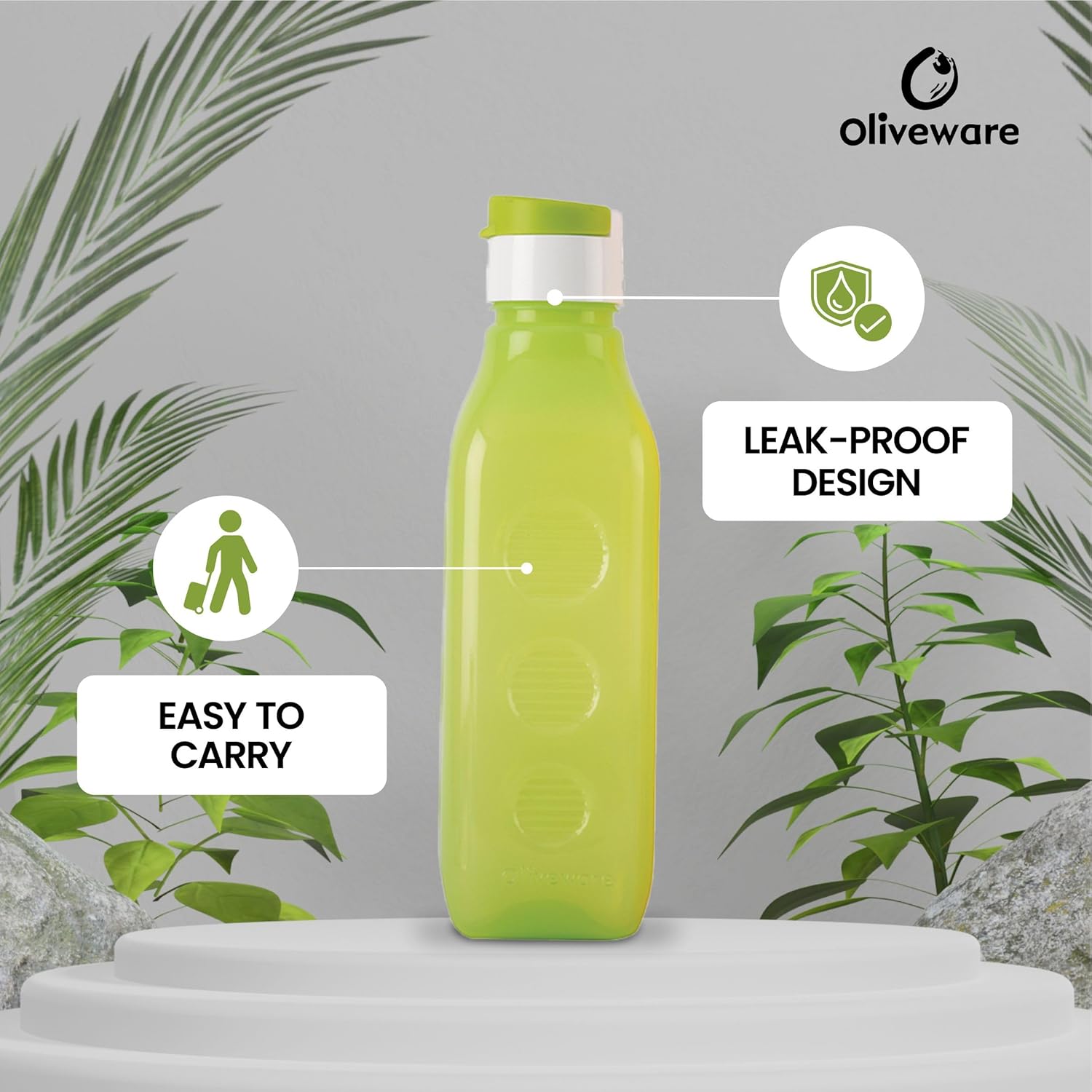 Oliveware Premium PET Water Bottle | SUPERIYA Range | Green - Pack of 6 | 1 Litre Bottle | Better Grip | 1000 Ml Capacity | for Home & Office Use
