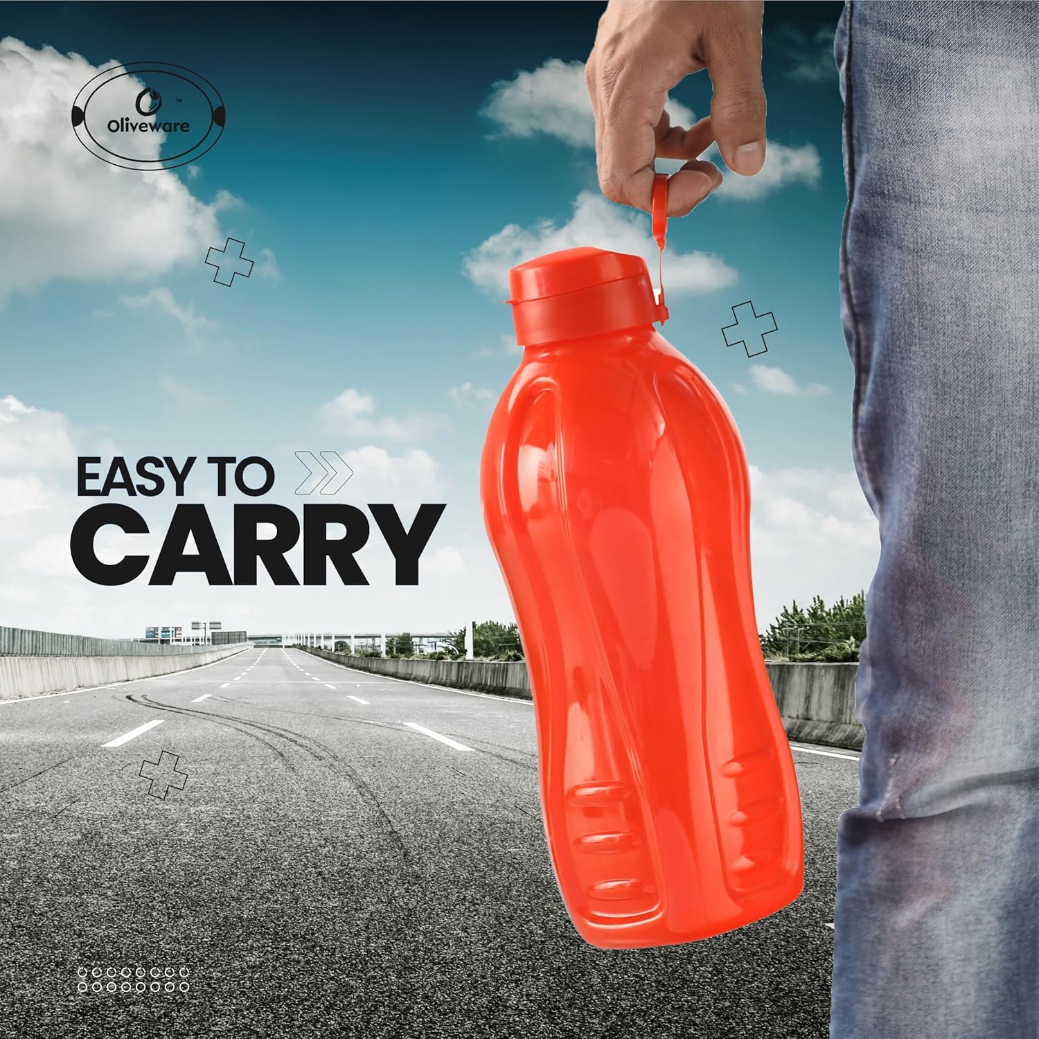 oliveware Jumbo 2 Litre Water Bottle, 100% Leak Proof, BPA Free Premium Plastic Bottle, for Home, Office & Gym, Sturdy with Holder, Pack of 2 (Red & Purple)