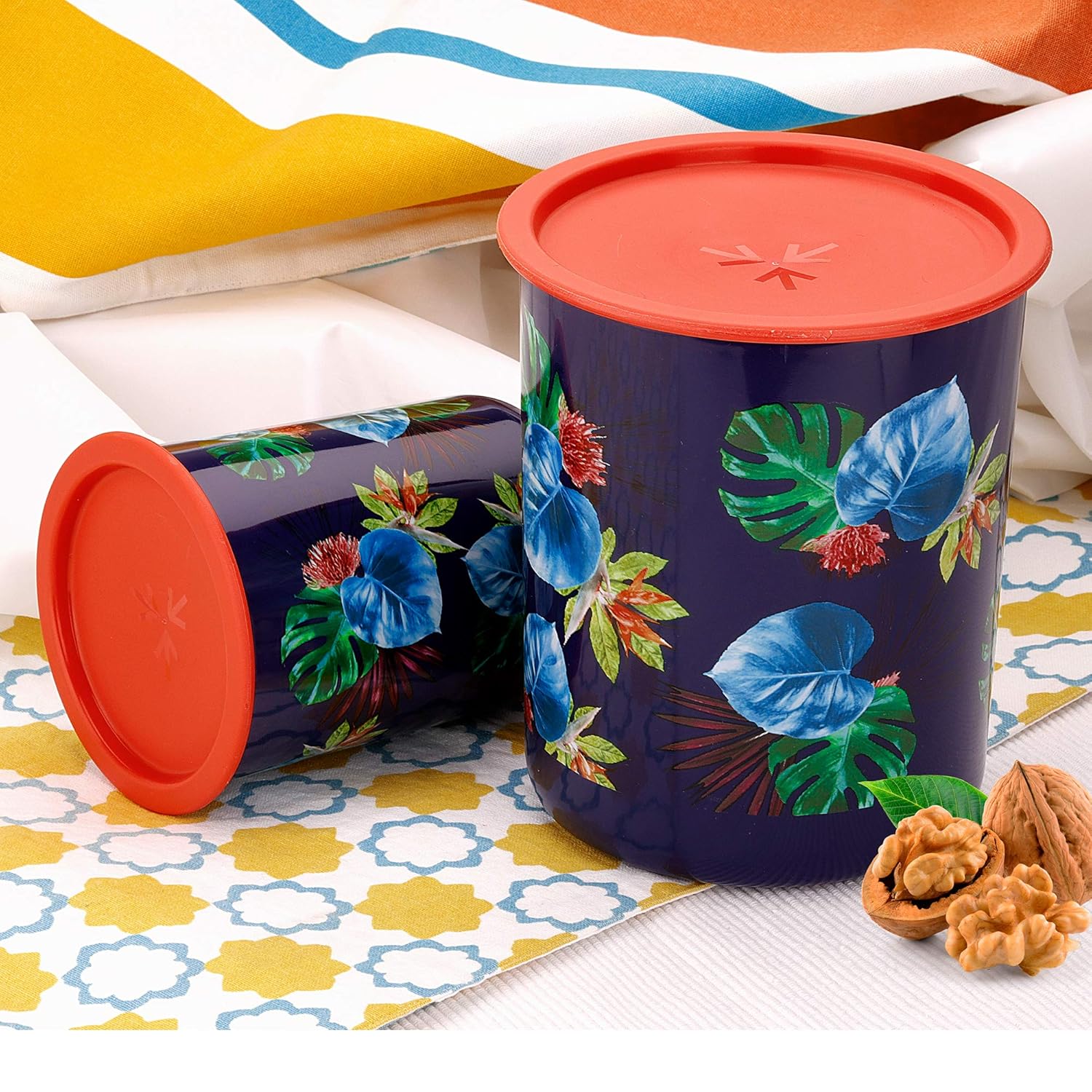 oliveware Pasha Range Stackable Plastic Containers, BPA Free, For Rice, Dal, Atta & Flour, Set of 3 (2200ml, 1350ml & 850ml) - Blue