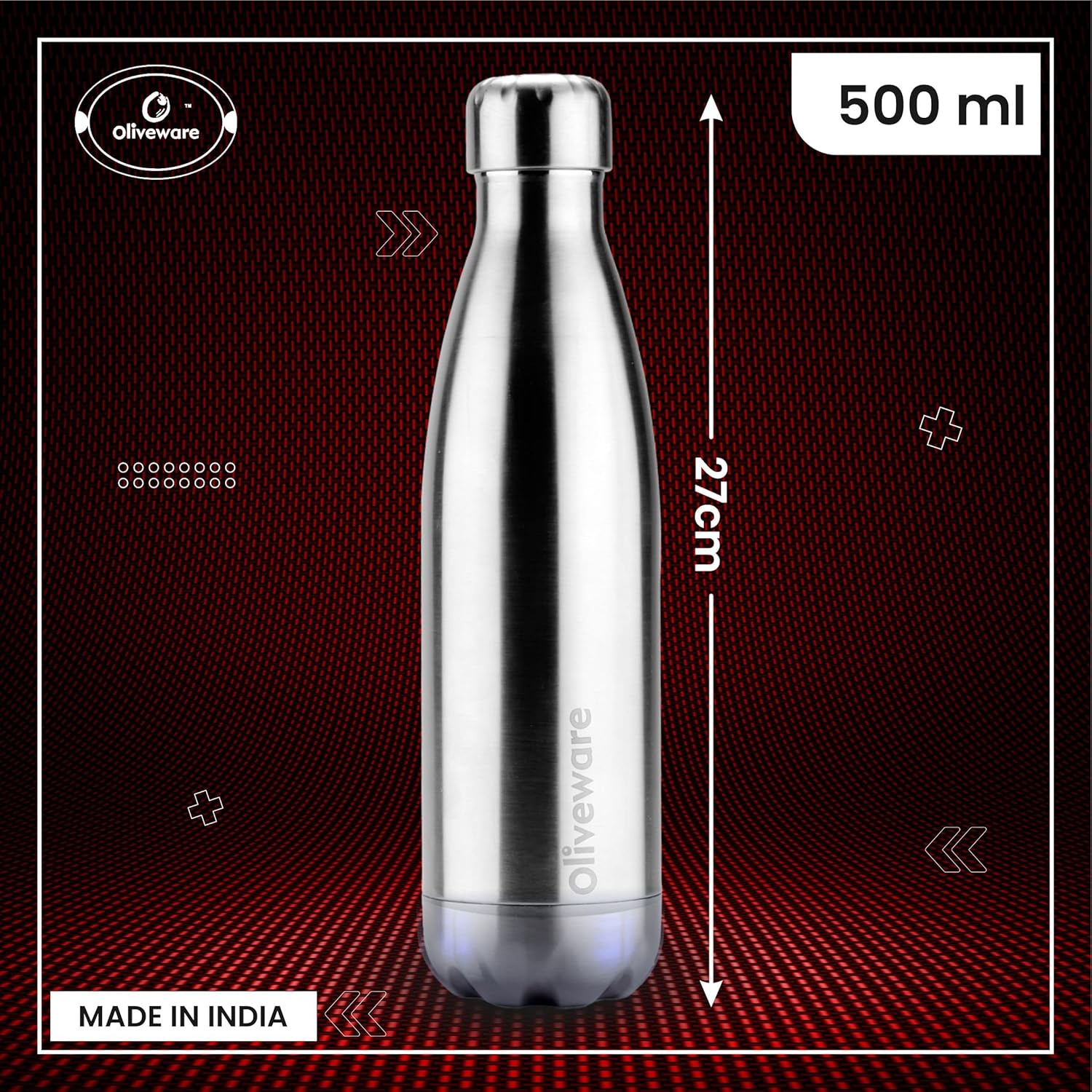 SOPL-OLIVEWARE Sigma Vacuum Double Wall Bottle, Stainless Steel, Hot & Cold, Insulated Bottle, Fit for Indoor & Outdoors (500 Ml, Silver)