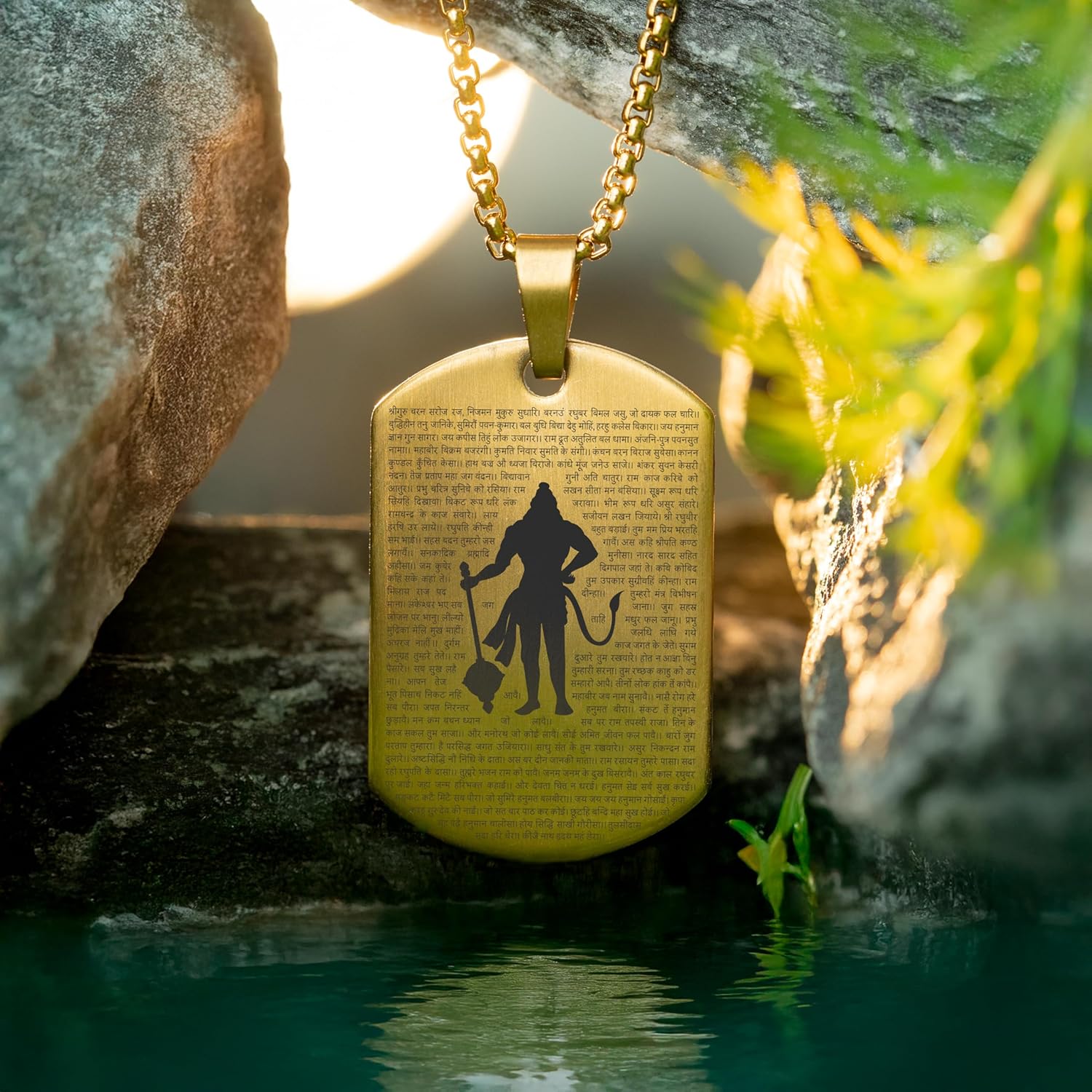 Black Sacred Hanuman Chalisa MicroCarved Tag Necklace