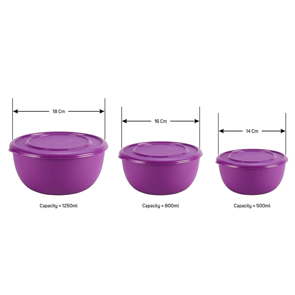 SOPL-OLIVEWARE Tulip Storage Containers, Microwave Safe & BPA Free, Stainless Steel, Store & Serve, 3 Containers (500ml, 800ml, 1250ml) - Violet