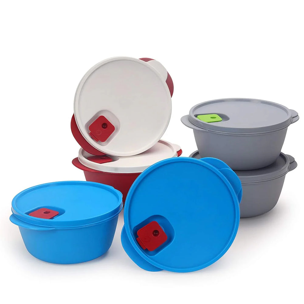 oliveware SOPL Micro Dynasty Food Storage Containers with Air Vent Lid, BPA-Free, Microwave Safe & Leak Proof, Set of 2 Small (900ml) Each - Blue