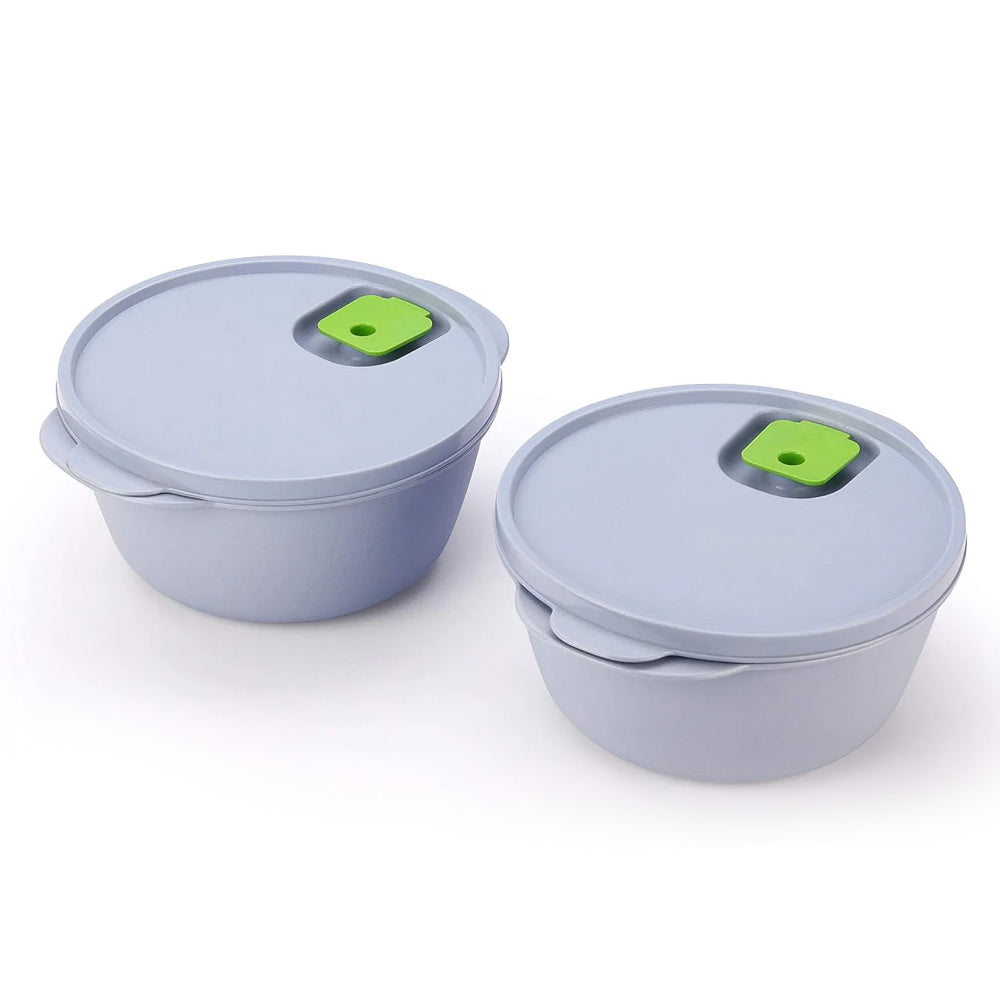oliveware Micro Dynasty Food Storage Containers with Air Vent Lid, BPA Free, Microwave & Dishwasher Safe, Set of 2 Big - (2000ml, Grey)