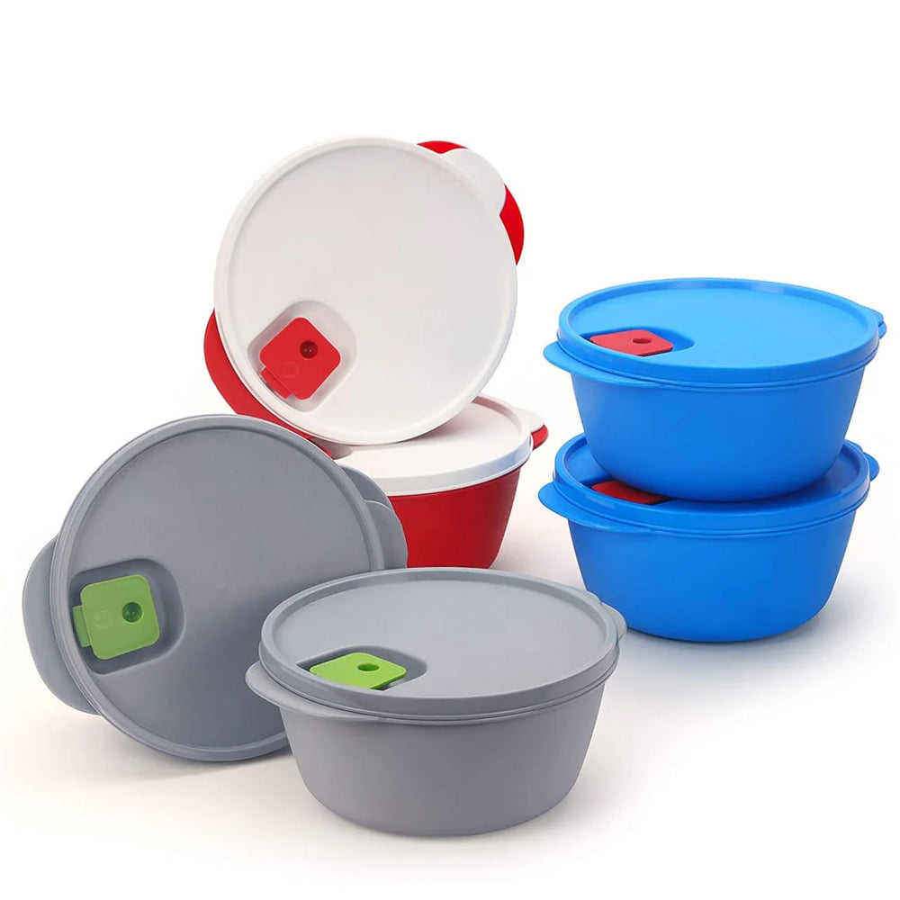 oliveware Micro Dynasty Food Storage Containers with Air Vent Lid, BPA Free, Microwave & Dishwasher Safe, Set of 2 Big - (2000ml, Grey)