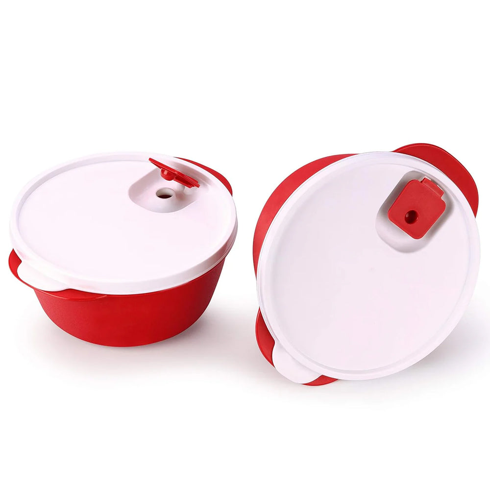 oliveware Micro Dynasty Containers with Air Vent Lid, Microwave & Dishwasher Safe, BPA Free, Store and Serve, 2 Containers (900ml) Each - Maroon