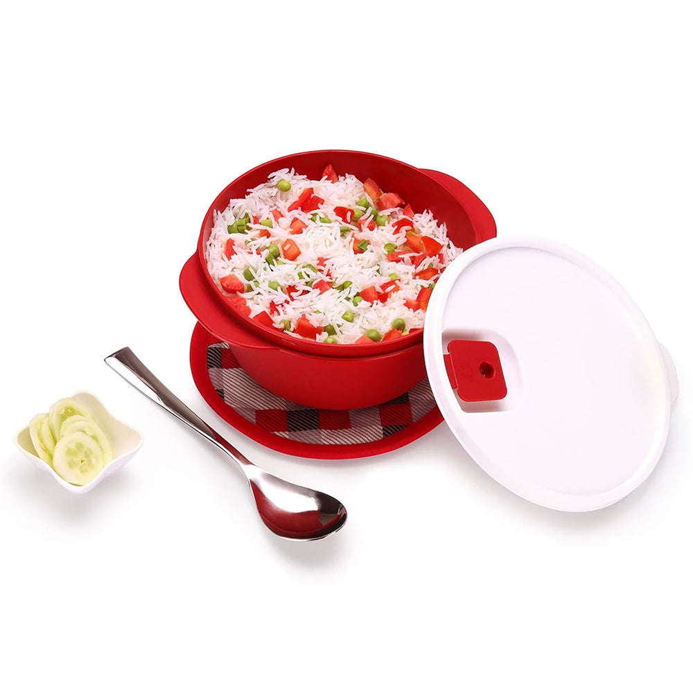 oliveware Micro Dynasty Containers with Air Vent Lid, Microwave & Dishwasher Safe, BPA Free, Store and Serve, 2 Containers (2000ml) Each - Maroon