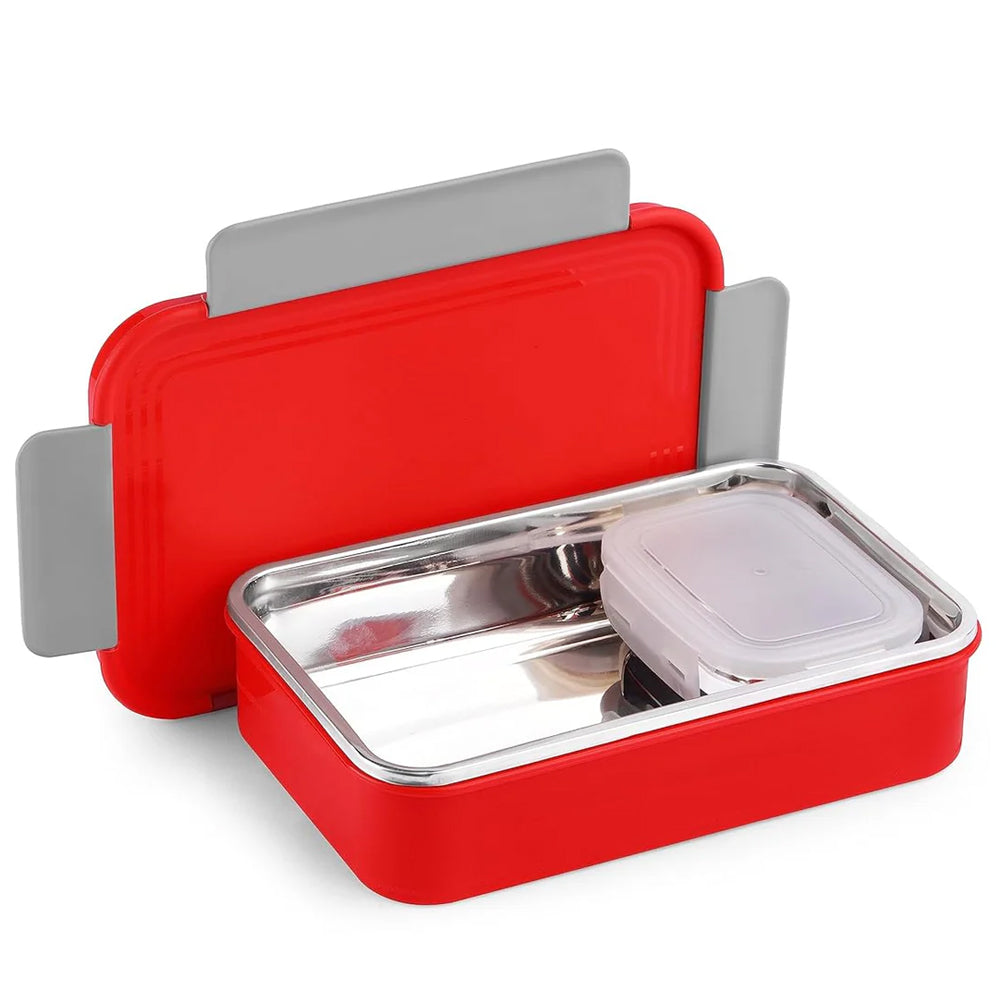 Oliveware Lunch Boxes for School Kids Girls Boys with Clip Lock|Air Tight Spill Proof|Food Grade Bpa Free Container for Childrens (Rectangle | Red)