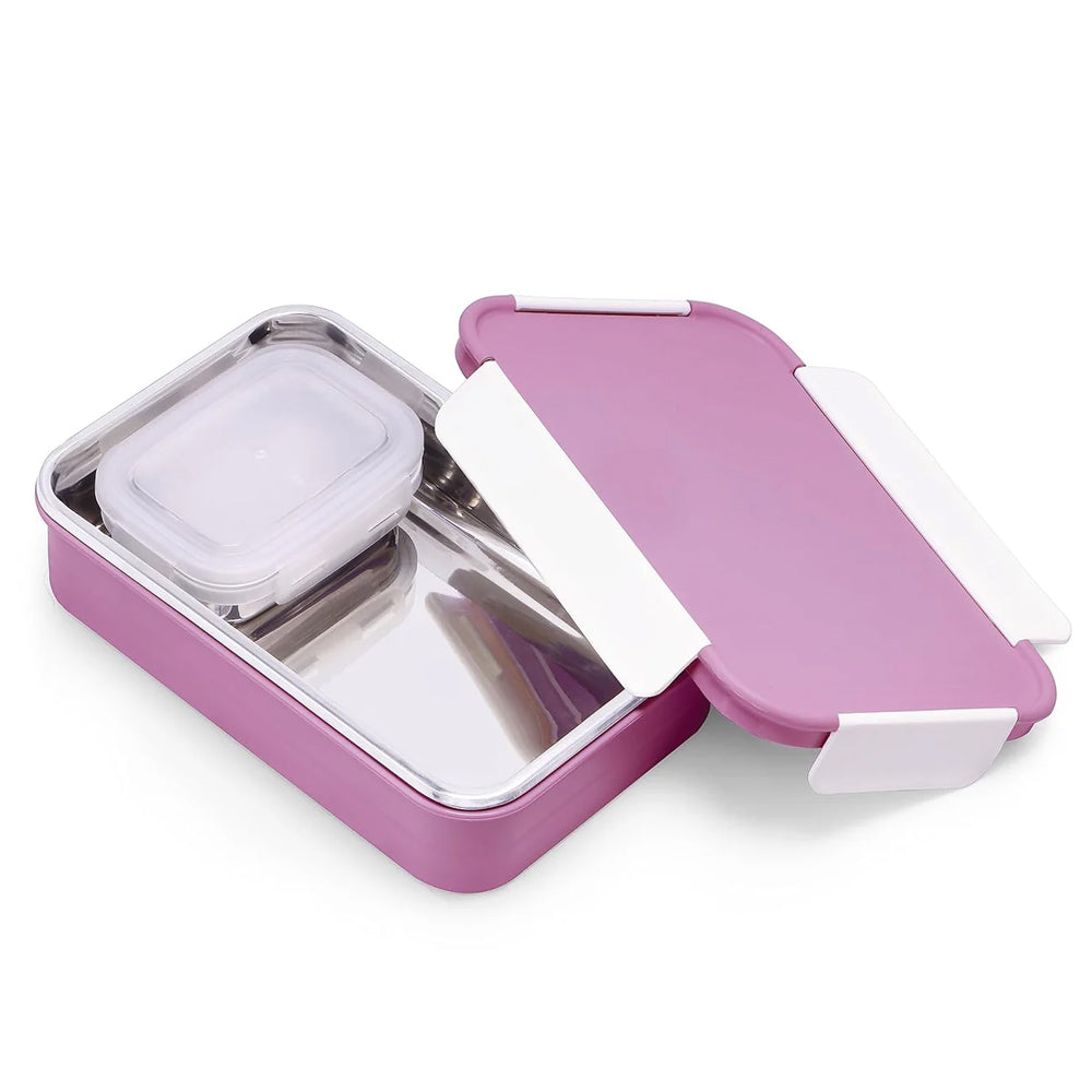 Oliveware Lunch Boxes for School Kids Girls Boys with Clip Lock|Air Tight Spill Proof|Food Grade Bpa Free Container for Childrens (Rectangle | Violet)