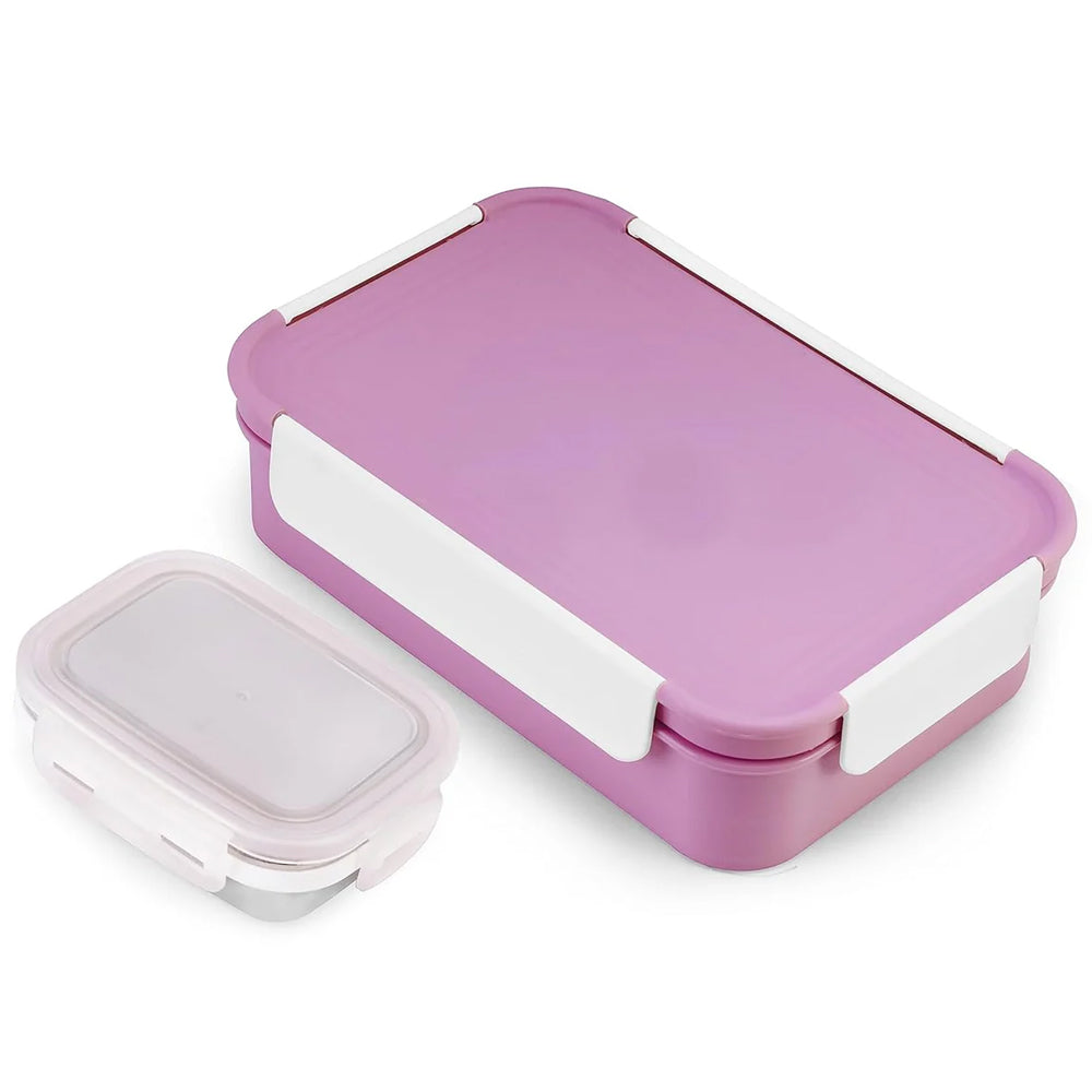 Oliveware Lunch Boxes for School Kids Girls Boys with Clip Lock|Air Tight Spill Proof|Food Grade Bpa Free Container for Childrens (Rectangle | Violet)