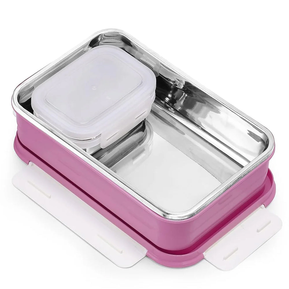 Oliveware Lunch Boxes for School Kids Girls Boys with Clip Lock|Air Tight Spill Proof|Food Grade Bpa Free Container for Childrens (Rectangle | Violet)