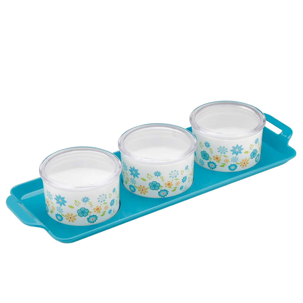 oliveware Venice Dry Fruit Container Tray with Airtight Lid, BPA Free, For Snacks & Dry Fruits, 3 Containers (350ml) each - Blue