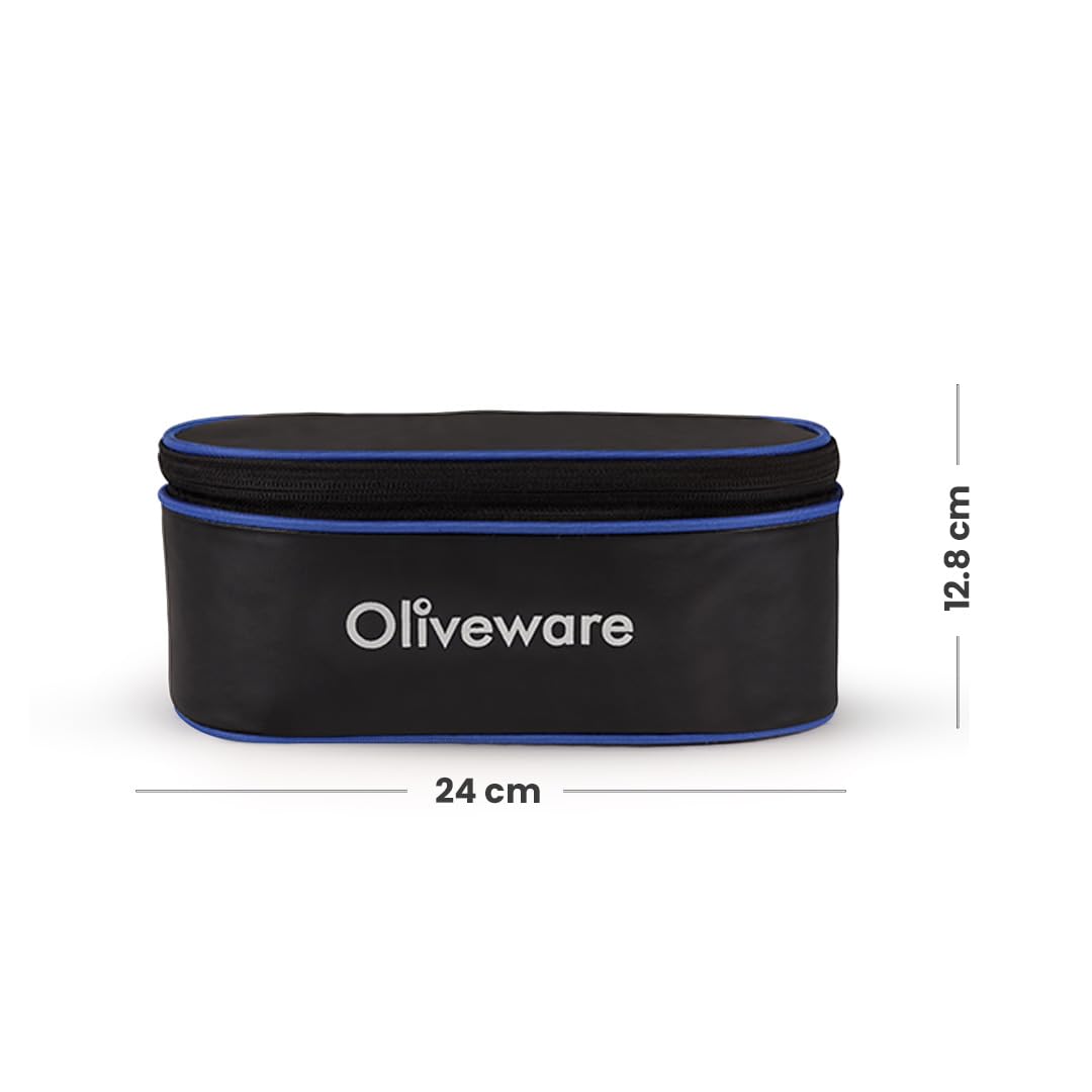 SOPL-OLIVEWARE Sophia Stainless Steel Lunch Box, Spoon & Fork, 100% Leak Proof, 3 Container with BPA Free Lid (350ml, 350ml, 550ml), Insulated Fabric Bag - Blue