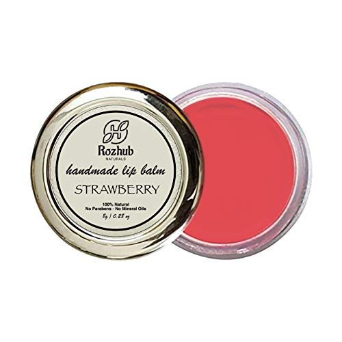 Rozhub Naturals Handmade Vegan Lip Balm for Dry, Chapped lips, Paraben & Sulphate Free - 8g (Strawberry)