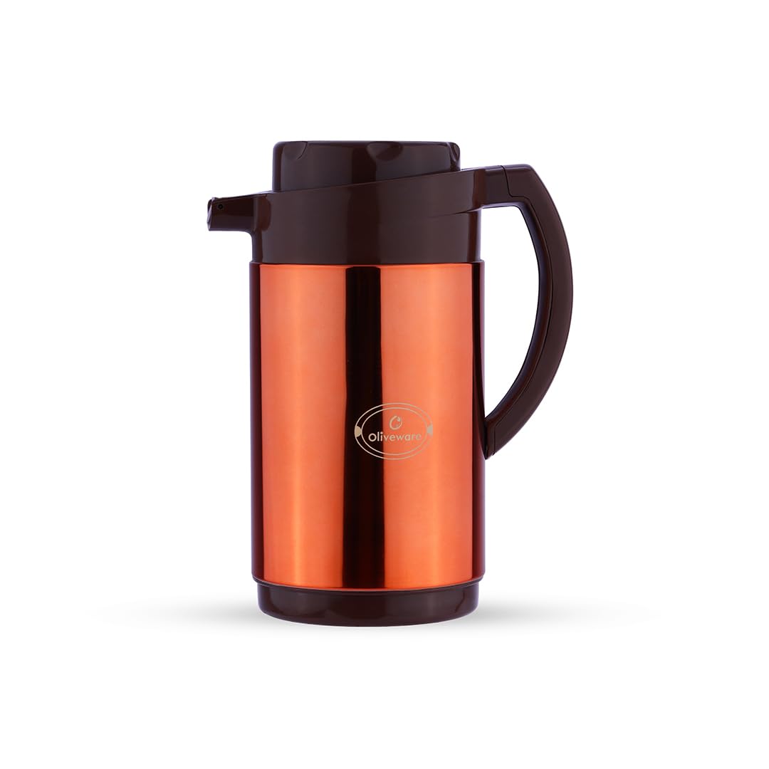 Oliveware Hazel Copper Flask Kettle | 1200 Ml | Functional Lid | Hassle Free Pouring | for Hot & Cold Beverages