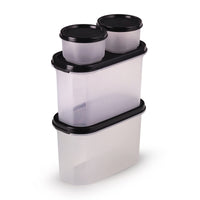 Oliveware Modular Storage Containers, BPA Free, For Pulses, Rice, Dal, Atta & Flour, Set of 4 (2x1800ml, 2x180ml) - Black
