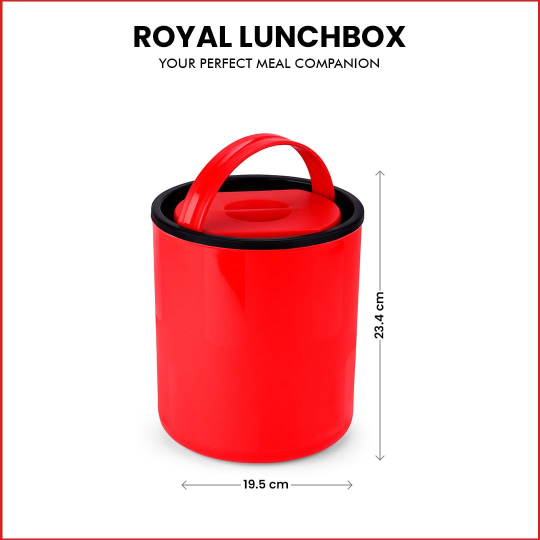 Oliveware - Royal Red Stainless Steel Lunch Box - 4 Containers Set | Offiice and Bulk Use | with Container | Full Meal | Handle to Carry with Compartments