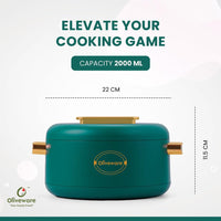 SOPL-OLIVEWARE Fresco Insulated Casserole, Inside Stainless Steel Keep Food Warm, BPA Free, Set of 1 (2000 ml Capacity) - Green