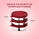 SOPL-OLIVEWARE Magic Storage Container, 100% Leak Proof & BPA Free Lid, Dishwasher Safe, 3 Stainless Steel Containers with 300 ml Each - Maroon