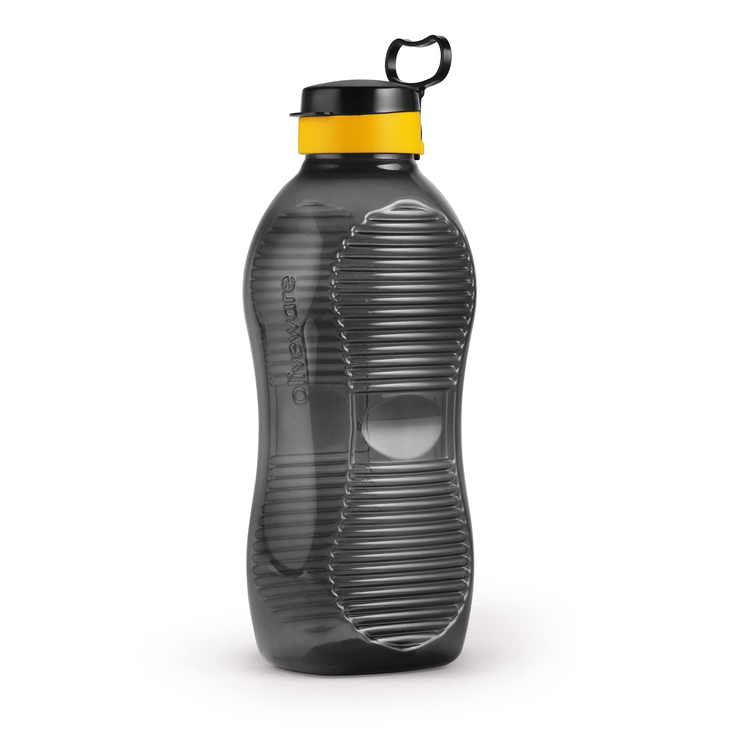 Oliveware King 2 Litre Water Bottle | For Home, Office & Gym | 2000 ML Jumbo Size | Sturdy with Holder | BPA Free Premium Bottle | Best Big 2L Bottle - Black Yellow