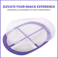 Oliveware Pearl Square Tray with Airtight Lid for Serving Dry Fruits, BPA Free, Storage & Serving Snacks, Dry Fruits, Biscuits, Candy, 4 Compartments (4x150 ml) - Voilet