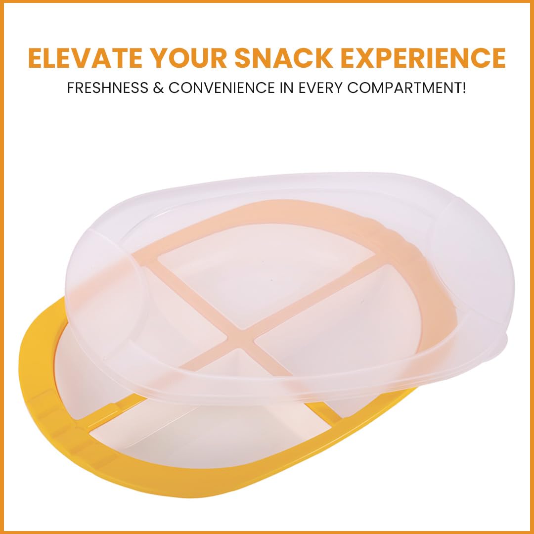 Oliveware Pearl Square Tray with Airtight Lid for Serving Dry Fruits, BPA Free, Storage & Serving Snacks, Dry Fruits, Biscuits, Candy, 4 Compartments (4x150 ml) - Yellow