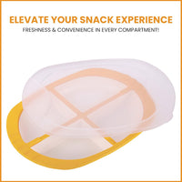 Oliveware Pearl Square Tray with Airtight Lid for Serving Dry Fruits, BPA Free, Storage & Serving Snacks, Dry Fruits, Biscuits, Candy, 4 Compartments (4x150 ml) - Yellow