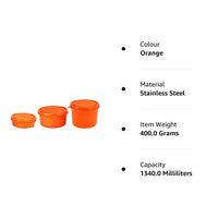 oliveware SOPL (logo) with Device Benny Microwave Containers with BPA Free Airtight Lid, Leak Proof, 3 Inner Steel Container (290 ml, 450 ml & 600 ml), Home & Office Use - Orange
