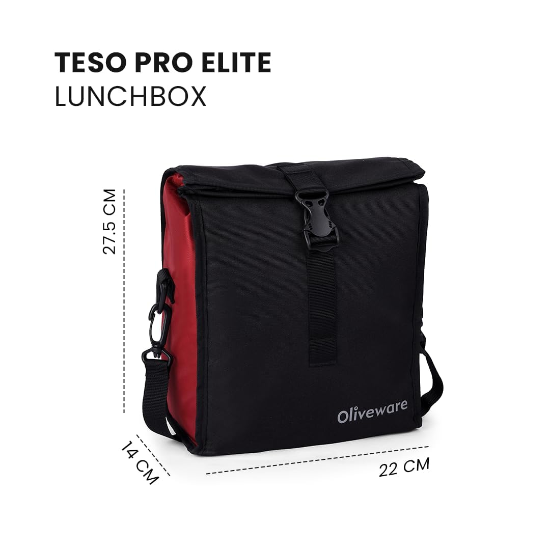 SOPL-OLIVEWARE Teso Elite Pro Lunch Box with Steel Cutlery, BPA Free Lids,Microwave Safe,Inside Steel Containers(290ml, 450ml & 600ml),Plastic Pickle Box (130ml),Steel Water Bottle(750ml) -Mahroon