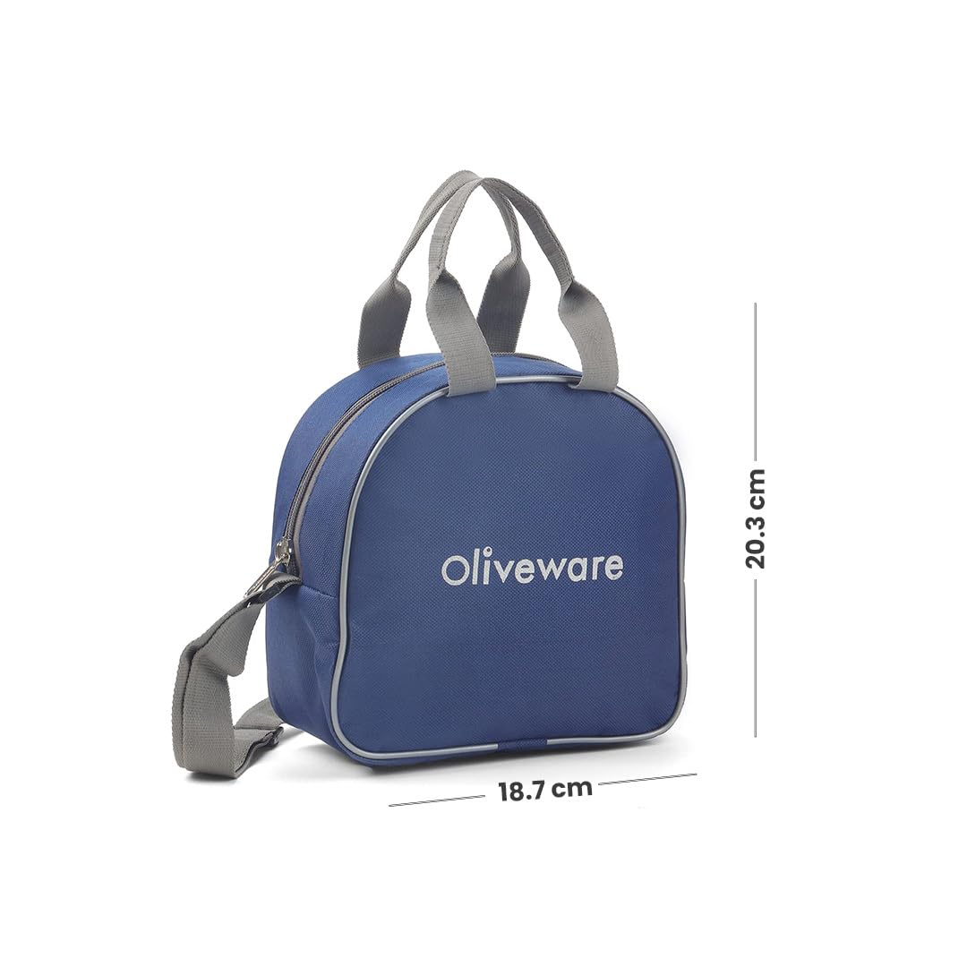 SOPL-OLIVEWARE Steel Mate Lunch Box, Leak Proof, 3 Stainless Steel containers with BPA Free Lids (300ml, 400ml & 535ml), Steel Tumbler (375ml), Fabric Bag - Blue