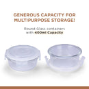 Oliveware Food Storage Container| Set of 2 |Round Containers |400ml each|Air-Tight Fridge Organizer Case |BPA-Free Locking Lids |Microwave & Freezer Safe |Leak Proof Food Storage Meal Prep Containers