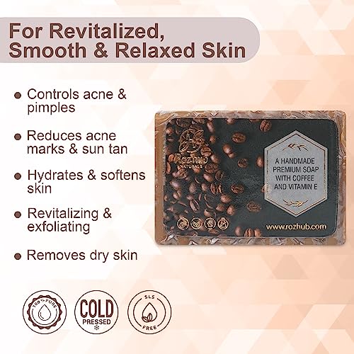 Rozhub Naturals Coffee Handmade Soaps - Energizing and Exfoliating - 100 Gm (Pack of 4)