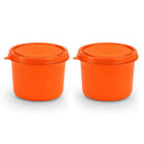 oliveware Benny Microwave Containers with BPA Free Airtight Lid, Stainless Steel Container, Leak Proof, Home & Office Use, Set of 2 (600ml) - Orange